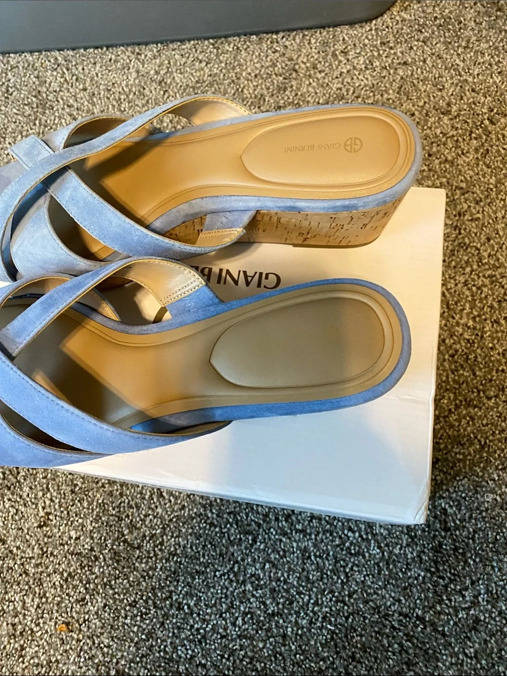 Gianni Bini Light Blue Suede Crisscross Wedge Sandals